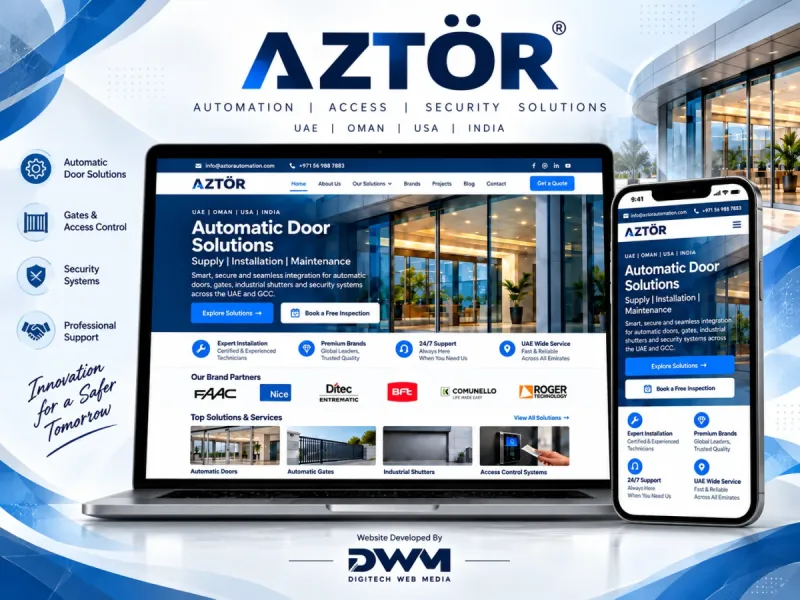 AZTÖR Automation — Corporate Website by DWM, shown on desktop and mobile