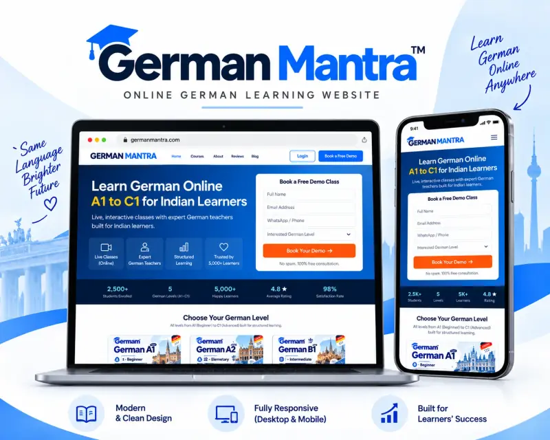 German Mantra website designed and developed by DWM, shown on laptop and mobile