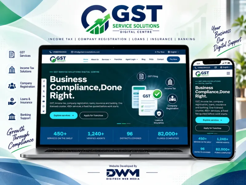GST Service Solutions — Business Website by DWM, shown on desktop and mobile