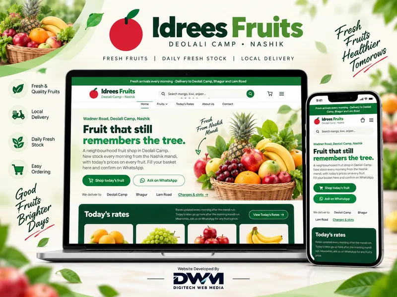 Idrees Fruits website designed and developed by DWM, shown on laptop and mobile