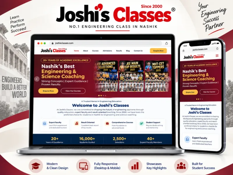 Joshi's Classes — Web Development by DWM, shown on desktop and mobile