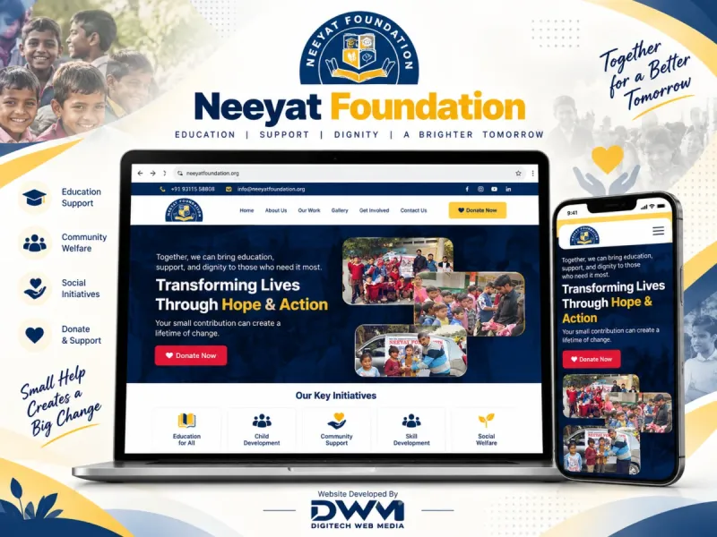 Neeyat Foundation — NGO Website by DWM, shown on desktop and mobile