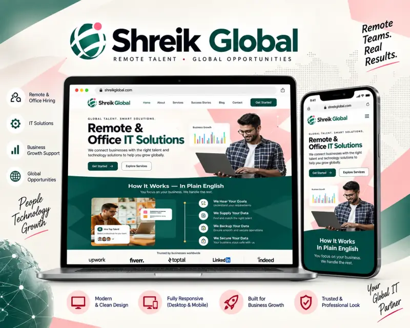 Shreik Global website designed and developed by DWM, shown on laptop and mobile