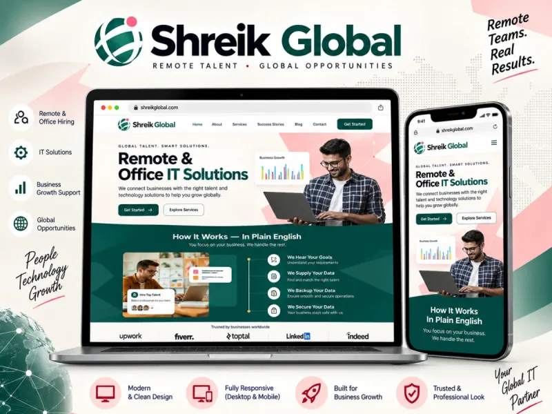 Shreik Global — Web Development by DWM, shown on desktop and mobile