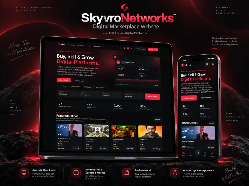 SkyvroNetworks website designed and developed by DWM, shown on laptop and mobile