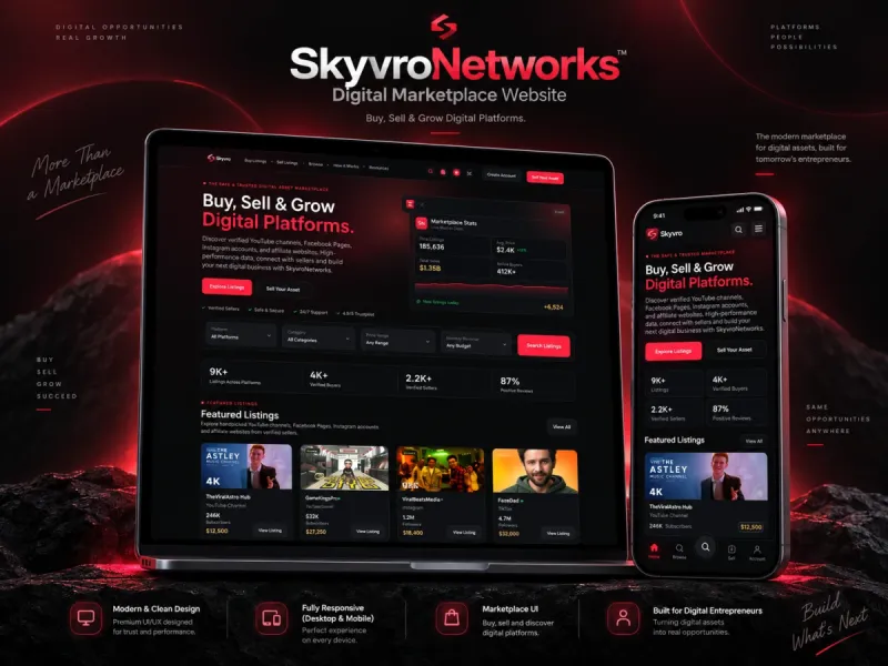 SkyvroNetworks — Web Development by DWM, shown on desktop and mobile
